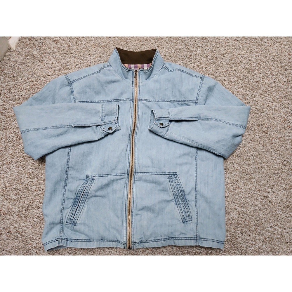 Territory Ahead Vtg Denim Jacket Womens XXL Blue Cotton Linen Zip Plaid‎ Lined
